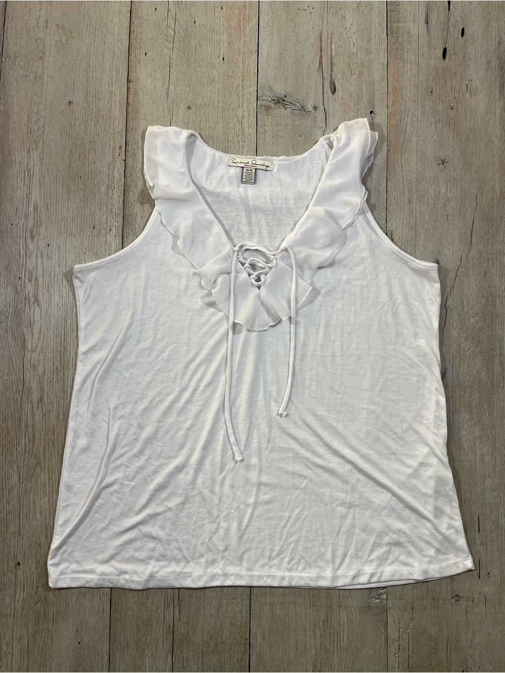 French Laundry White Sleeveless Ruffle Lace-up Top Size 14/16